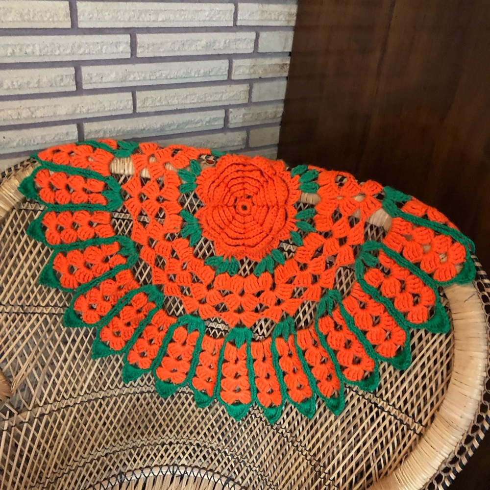 70's XL Orange/Green Large Couch Protector - Handmade Doilie - Furniture Cover